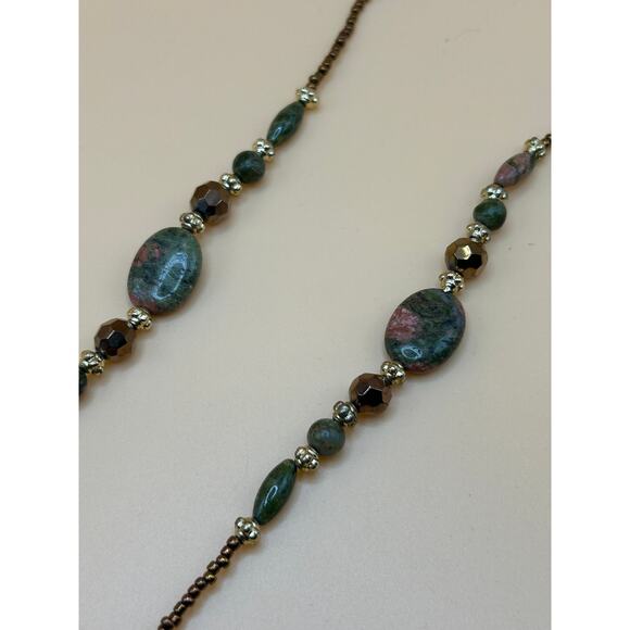 Earth-Tone Beaded Statement Necklace – Green Jasper & Bronze Accents - Picture 3 of 4